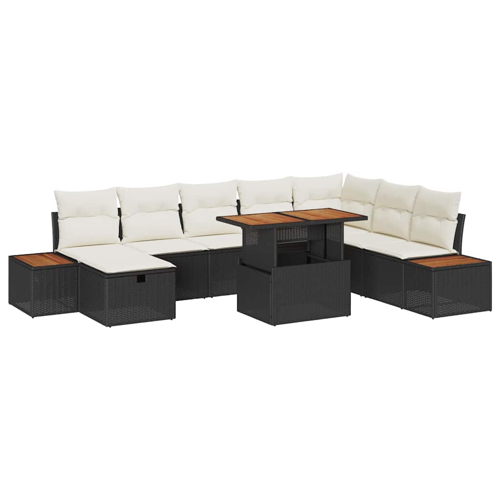 Garten-Sofa-Set mit Kissen 9 pcs Schwarz Poly Rattan